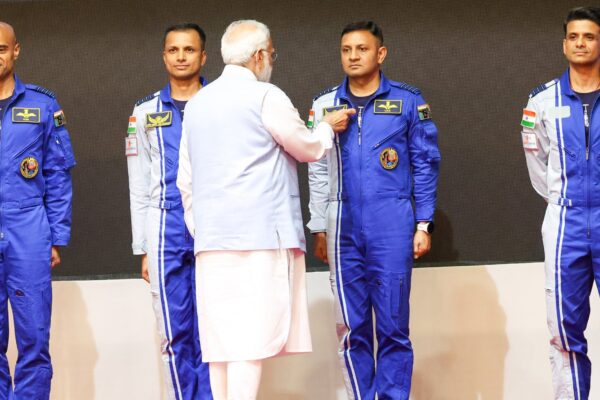 PM Modi Visits VSSC, Reviews Gaganyaan Mission, bestows ‘astronaut wings’ to the astronaut-designates.