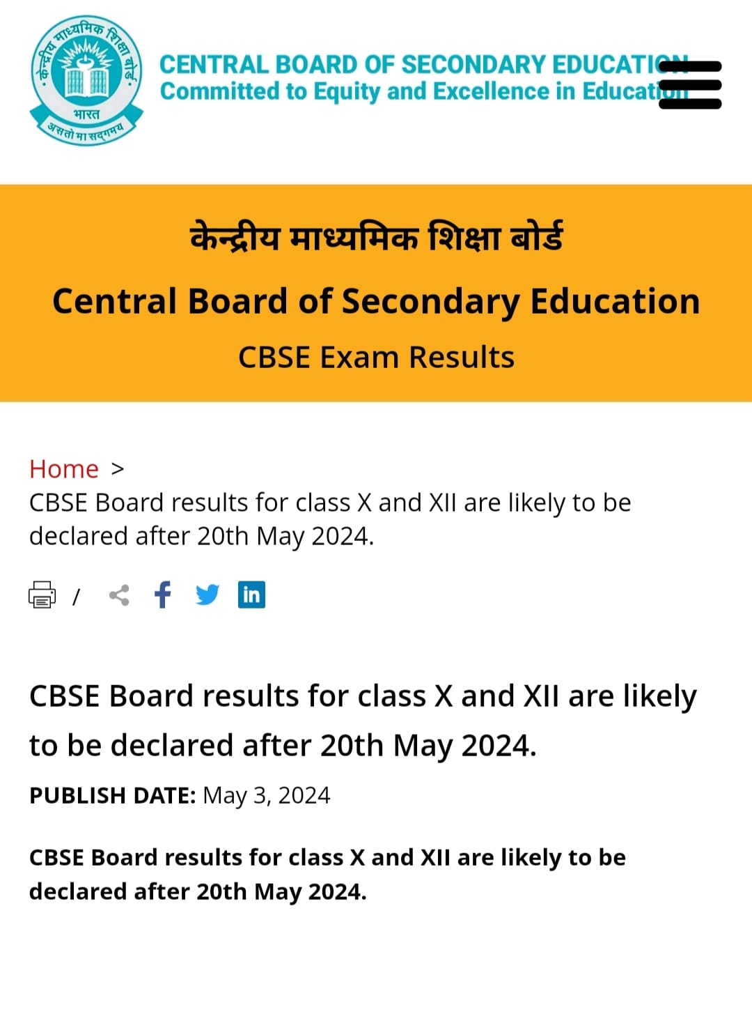 CBSE Class X and XII Results to be revealed after May 20, 2024